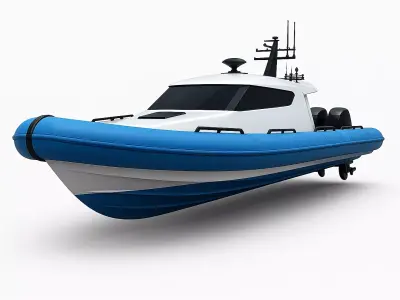 Blue and White Rigid Inflatable Boat Low-poly 3D model