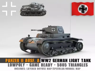 Low Poly SdKfz 121 Panzer II Ausf A Low-poly 3D model