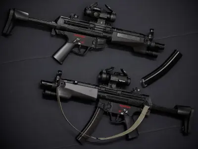 Game Ready HK MP5 - NYPD Style - AAA PBR Rigged Low-poly 3D model