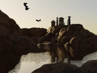 Sci-Fi Rocky Outcrop Environment with Structures 3D model