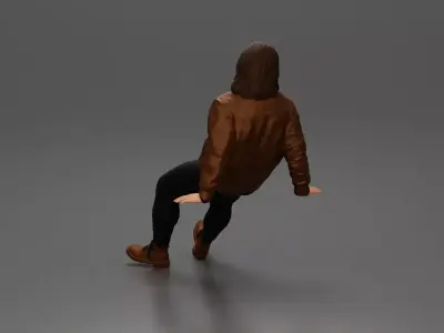 Man with long hair wearing jacket sitting with relaxed posture 3D print model