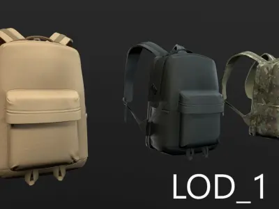 Backpack 2 LODs 3 colors Low-poly 3D model