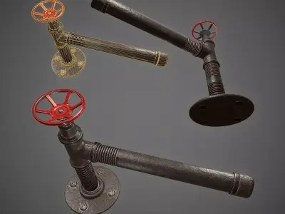 Pipe with valve Low-poly 3D model