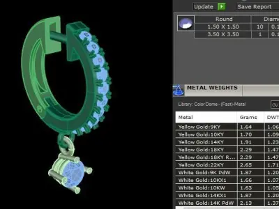 Mid Size Diamond Dangle Hoop Earring 1MM50 3D print model