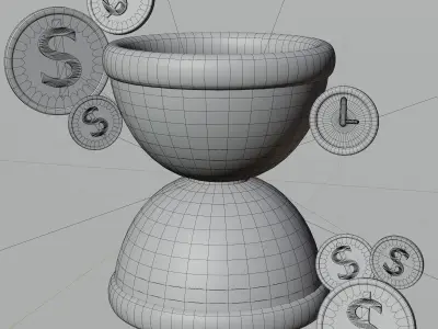 3D Illustration sand clock with dollar coin 3D model