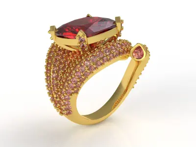 Ruby Cushion Stone Cocktail Ring 3D print model
