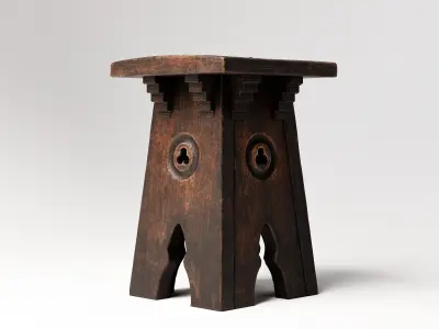 Gothic Oak Stool Low-poly 3D model