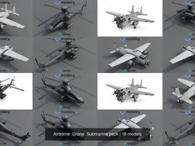 Airborne Drone Submarine pack 3D Model Collection