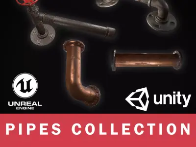 Lowpoly Pipes Collection pipe with handle Low-poly 3D model