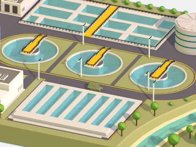 Water Treatment Plant Low-poly 3D model