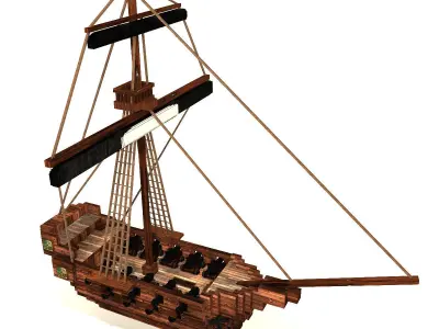 Voxel Pirate Ship Low-poly 3D model