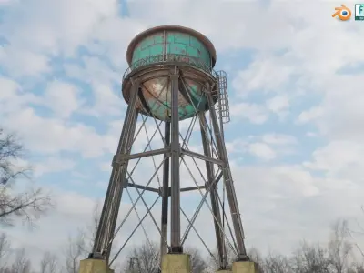 Old Rusty Water Tank Tower - Blue and Rust Low-poly 3D model