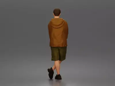 Man crosses arms wearing hoodie shorts sneakers relaxed 3D print model