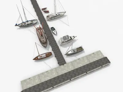 Big Piers with Sailboats v1 3D model