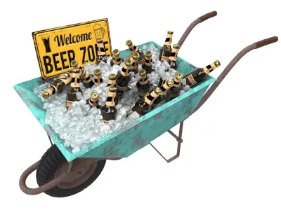 wheelbarrow with beer 3D model