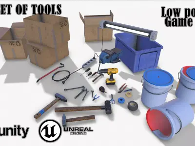 Big set of tools  Low-poly 3D model