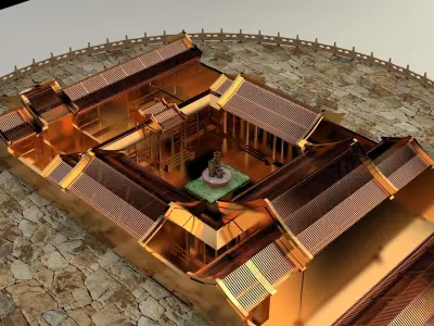 Chinese ancient courtyard  house 3D model purchase