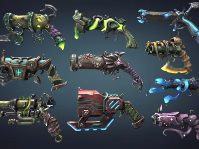 Fantasy pistols Low-poly 3D model