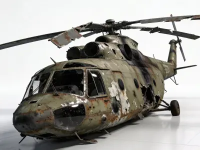 Realistic Wrecked Military Helicopter 3D Model Low-poly 3D model