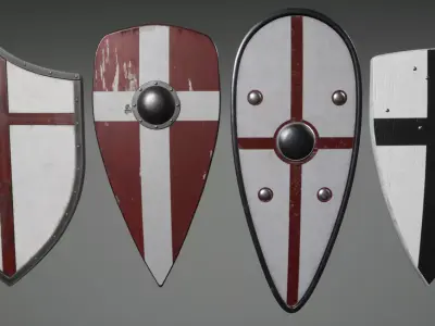 Crusader Shields Low-poly 3D model
