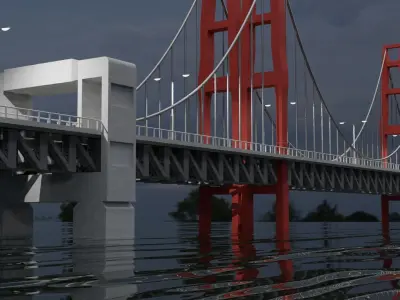 Realistic Bridge over body of water Free 3D model