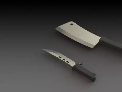 Knife and Meat Cleaver Low-poly 3D model