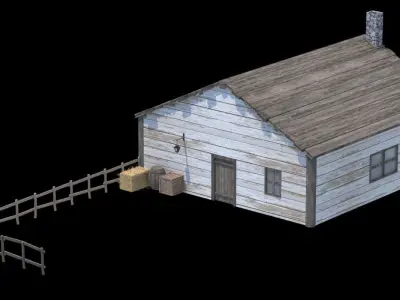 Package Rustic Wooden Houses with interiors Low-poly 3D model