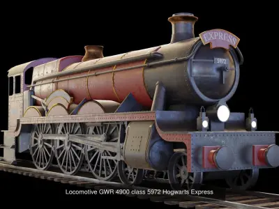 Train hogwarts express locomotive tender compartment coach 3D Model Pack