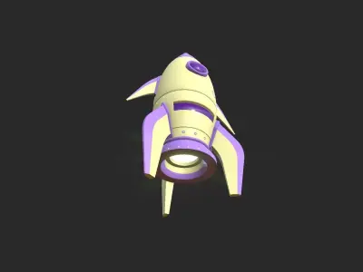 Cartoon Spaceship 04 Yellow Purple - Spacecraft Vehicle SciFi Low-poly 3D model