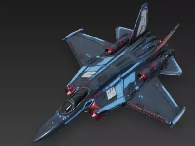 Neon Interceptor Fighter 3D Model Futuristic War Jet Low-poly 3D model