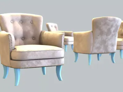 Vintage Chair Gold Velvet Upholstery LightBlue Legs 3D model
