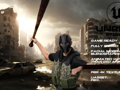Zombie Hunter full rigged - game ready - animated Low-poly 3D model purchase