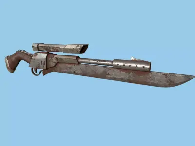 Sniper Gunblade 03 Rust Destroyed - Character SciFi Design Low-poly 3D model