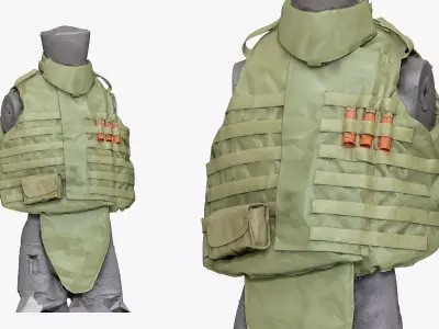 001300 army green top body armor shield 3D model