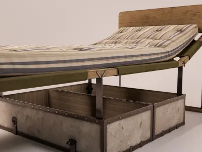 The camp bed trunk with mattress Low-poly 3D model