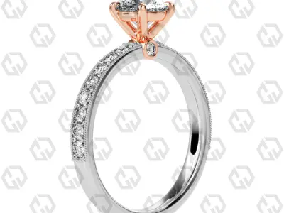Ring 169 Round Shape milgrain pave set ring with Gems 3D print model