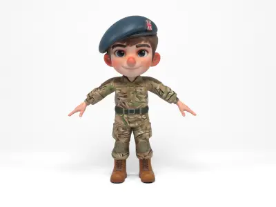 British soldier cartoon Low-poly 3D model