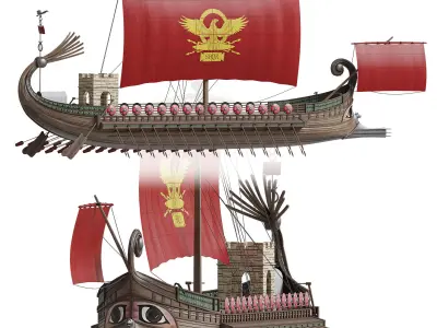 Trireme antique warship 3D model