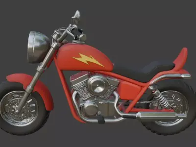 Cartoon Red Chopper Motorcycle 3D Model 3D model