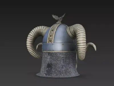 Ancient Norse Raven  Ram Horned Fantasy Helmet  Game Ready PBR 3D model