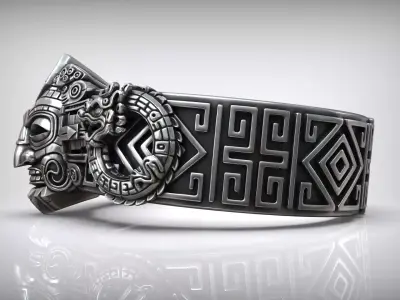 Mayan Traditional Mesoamerica Ornamental Mask Sculpture Ring 3D print model purchase