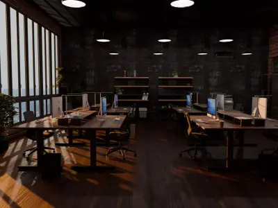 Industrial Loft Office Interior - Realistic Lighting  3D model