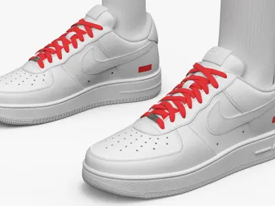 Nike Air Force 1 Low Sneakers with Red Laces 3D model