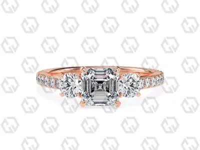 Ring 121 Asscher cathedral pave set shank 3 stone ring  3D print model