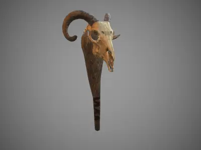 Goat skull stick Low-poly 3D model