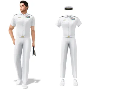 Men Summer White Navy Officer Military Uniform Outfit Low-poly 3D model