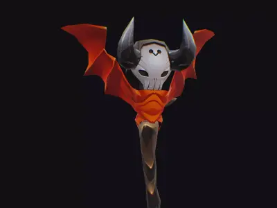 Magical Wand Wizard Wooden Weapon Skull Head Horn Scepter Low-poly 3D model