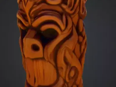 Twisted Wooden Totem with Grotesque Abstract Faces Low-poly 3D model