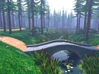 Cartoon Forest Scene 3D model get