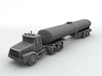 Semi Truck With Milk Tanker Trailer Low-poly 3D model
